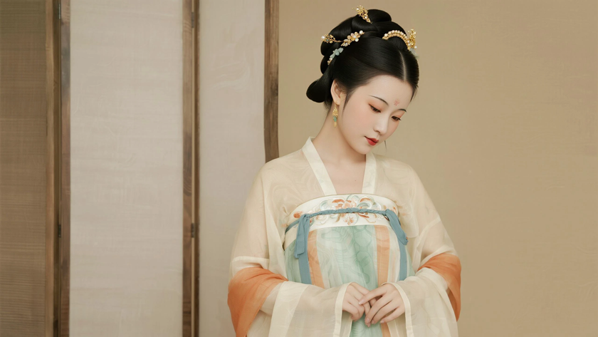 AI纯色极简国风古风汉代温婉古典女生，无水印壁纸