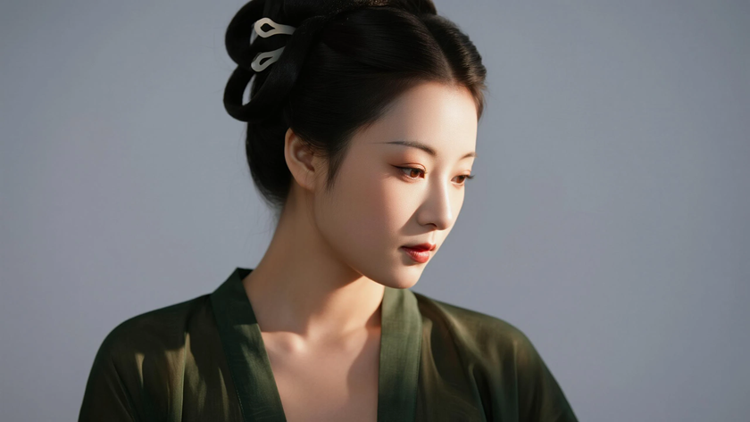 AI国风古风穿搭夏朝披帛罗裙古典少女正面纯色背景,电脑壁纸