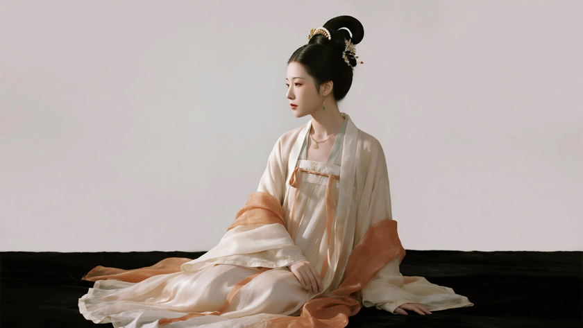 AI纯色极简国风古风秦朝古典优雅女生,无水印壁纸