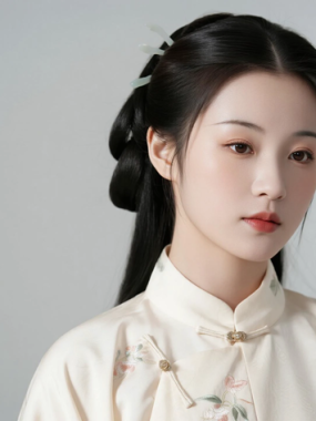 AI国风古风电脑桌面壁纸 | 浅杏刺绣袄温婉内敛女生8K超高清无水印套图