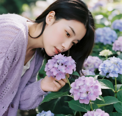 清新治愈高清图集 | 女生绣球花唯美套图