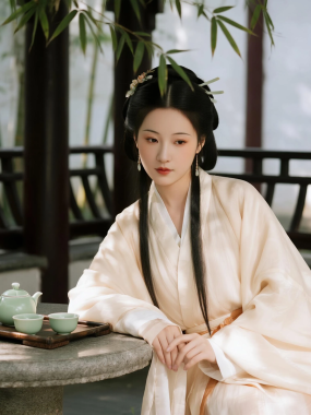 国风古风高清图集 | 女生庭院竹影清雅汉服套图