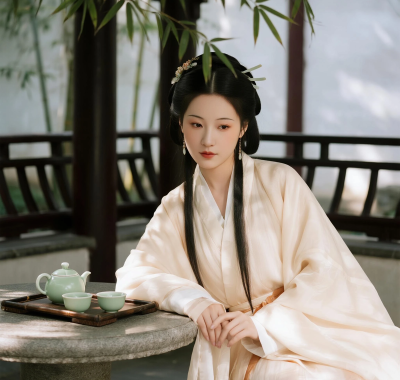 国风古风高清图集 | 女生庭院竹影清雅汉服套图