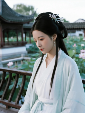 国风古风高清图集 | 女生荷塘汉服温婉套图