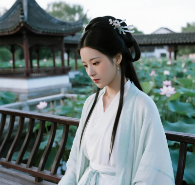 国风古风高清图集 | 女生荷塘汉服温婉套图