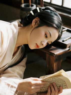 国风古风高清图集 | 女生窗边书卷书香套图