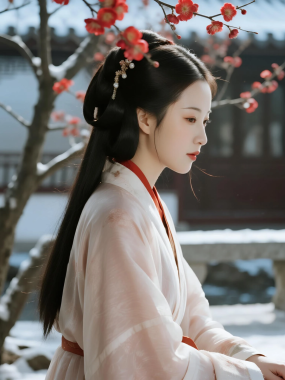 国风古风高清图集 | 女生梅花庭院清冷套图