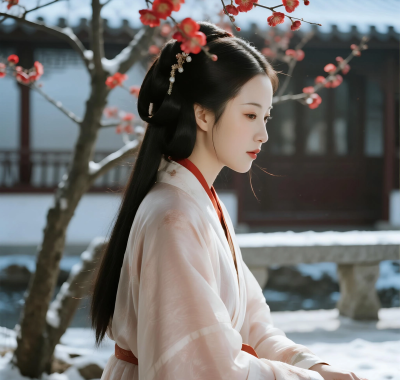国风古风高清图集 | 女生梅花庭院清冷套图