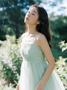 4K治愈女生手机AI壁纸 | 雨后花园清新少女竖屏套图