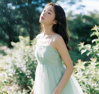 4K治愈女生手机AI壁纸 | 雨后花园清新少女竖屏套图