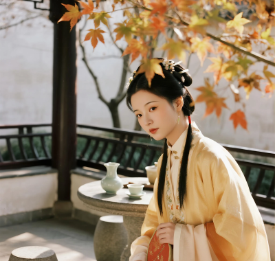 国风古风高清图集 | 女子秋日庭院暖调套图