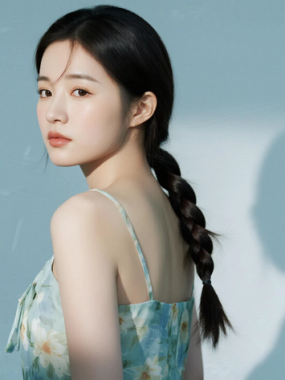 AI模特气质电脑桌面壁纸 | 浅青碎花吊带裙清新温柔女生8K无水印套图