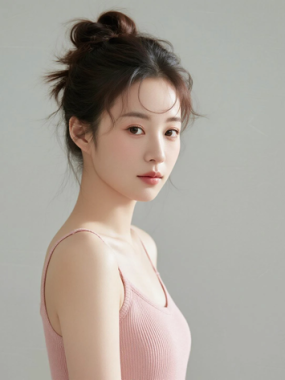 AI模特气质电脑桌面壁纸 | 藕粉针织吊带裙温婉少女8K无水印套图