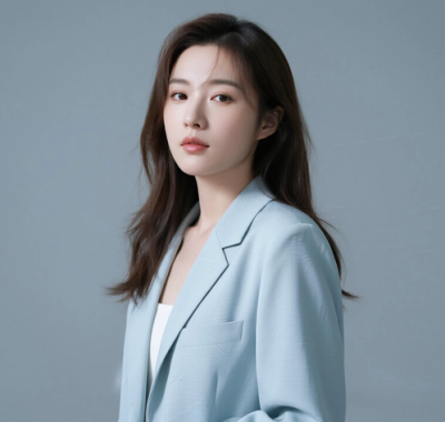 AI模特气质电脑桌面壁纸 | 浅灰蓝轻薄西装简约清冷女生8K无水印套图