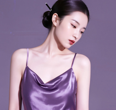 AI模特气质电脑桌面壁纸 | 紫罗兰亮面吊带裙柔媚复古女生8K无水印套图