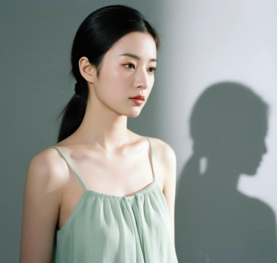 AI模特气质电脑桌面壁纸 | 薄荷绿纯色吊带裙清爽恬静女生8K无水印套图