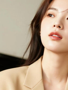 AI模特气质电脑壁纸 | 浅卡其西装温柔时尚高清套图