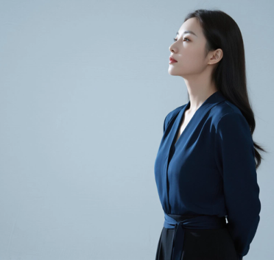 AI都市白领电脑桌面壁纸 | 藏蓝衬衫沉稳得体女生8K超高清无水印套图
