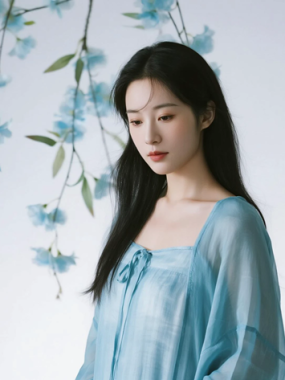 AI清新治愈电脑壁纸 | 浅蓝风铃少女温柔清雅8K超高清无水印套图