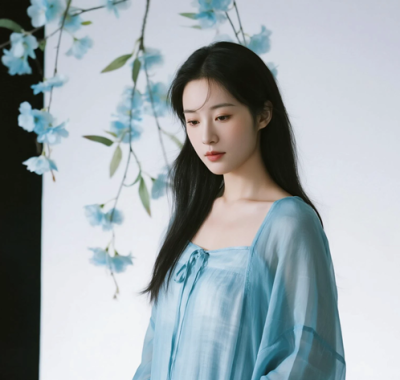AI清新治愈电脑壁纸 | 浅蓝风铃少女温柔清雅8K超高清无水印套图