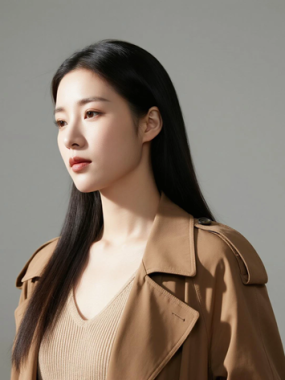 AI模特气质电脑桌面壁纸 | 驼色长风衣秋季穿搭优雅女生8K无水印套图