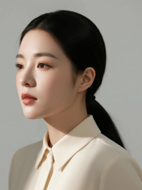 AI模特气质电脑桌面壁纸 | 浅杏翻领长裙雅致高级女生8K超高清无水印套图