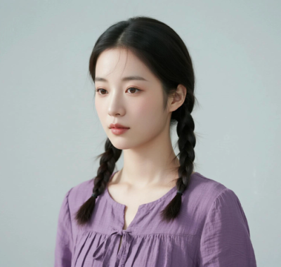 AI清新治愈电脑桌面壁纸 | 芋紫长裙温柔甜美女生8K超高清无水印套图
