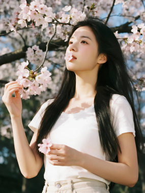 花树下温柔少女图集 | 光影清新唯美套图