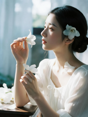 清新治愈高清图集 | 女生白色花卉静谧套图