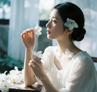 清新治愈高清图集 | 女生白色花卉静谧套图