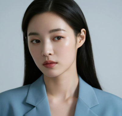 AI模特气质桌电脑桌面壁纸 | 雾霾蓝西装高级气场女生8K超高清无水印图集
