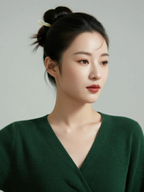 AI清新治愈电脑桌面壁纸 | 墨绿针织裙淡然温婉女生8K超高清无水印套图