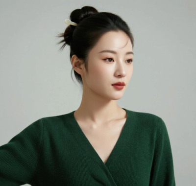 AI清新治愈电脑桌面壁纸 | 墨绿针织裙淡然温婉女生8K超高清无水印套图