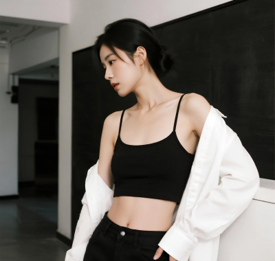 8K冷艳纯欲AI女生 | 黑白极简风吊带套图