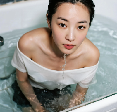 8K浴室纯欲AI女生 | 露肩T恤镜面套图