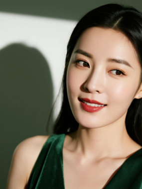 AI模特气质电脑桌面壁纸 | 墨绿礼服华贵雅致女生8K超高清无水印图集
